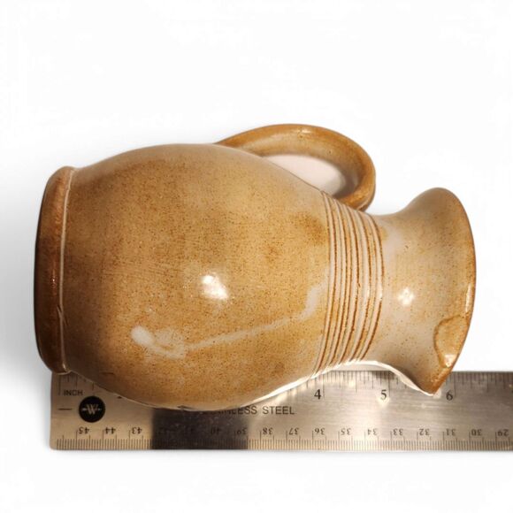 Vintage Hand-Painted Floral Pitcher Vase – Glazed Terracotta Clay Pottery, 6" H - Picture 3 of 9